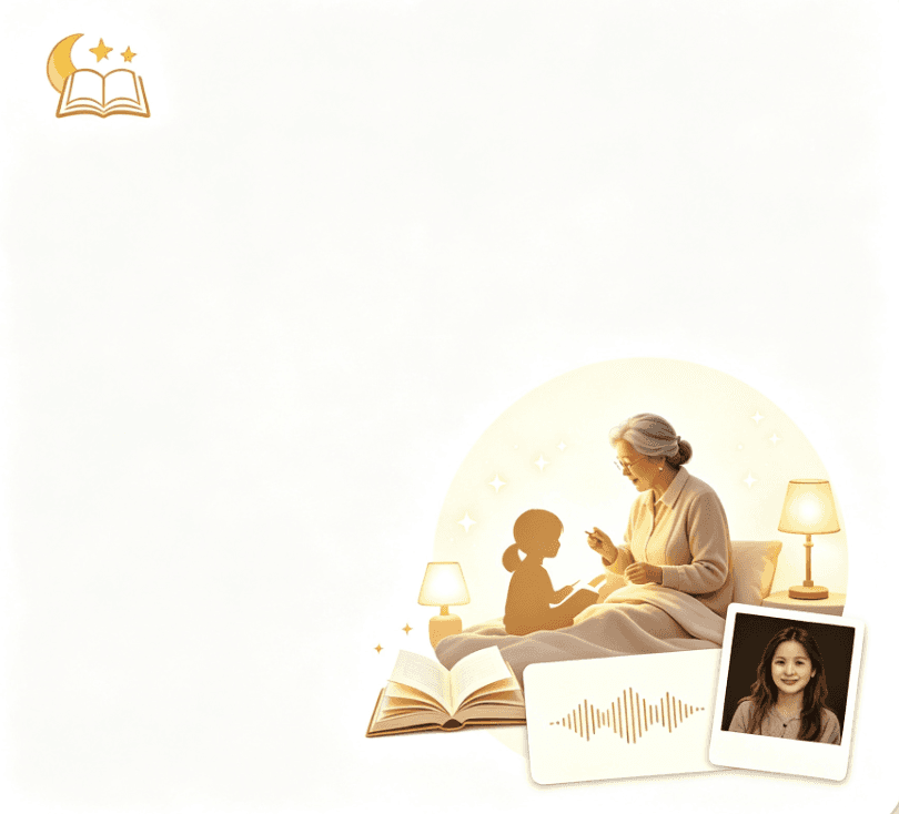 Grandma telling a bedtime story through a talking photo